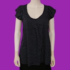 3/$30 RUMOR HAS IT Navy Polka Dot Short Sleeve Scoop Neck Landgirl Blouse